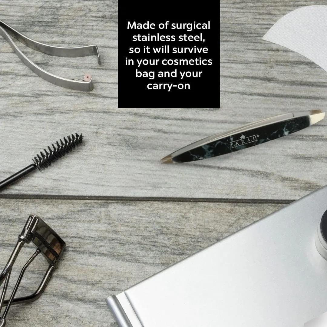 Z-Tweeze Professional Stainless Steel Dual Ended Precision Tweezers Slanted and Pointed Tips (Black Marble)