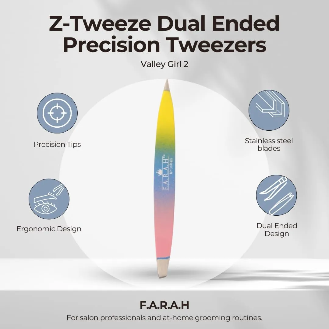 Z-Tweeze Professional Stainless Steel Dual Ended Precision Tweezers Slanted and Pointed Tips - Spectrum Beauty Collection (Valley Girl 2)