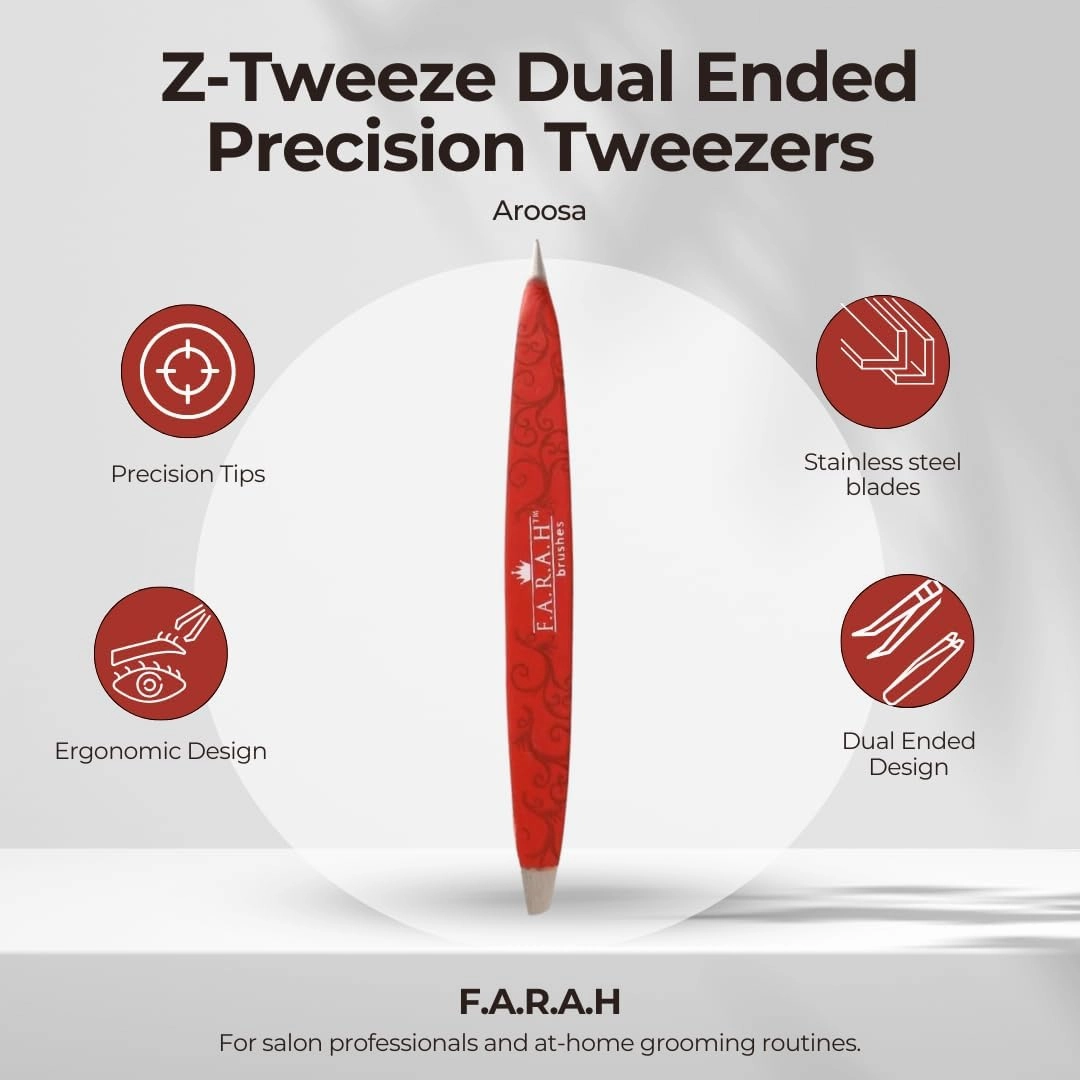 Z-Tweeze Professional Stainless Steel Dual Ended Precision Tweezers Slanted and Pointed Tips - Spectrum Beauty Collection (Aroosa)