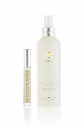 ZENTS Fragrance & Skincare Set (Sun Fragrance) | Cashmere Body Oil & Attar Roll-On Perfume | Nourishing Oil with Vitamin E & Coconut Oil | Long-Lasting Scent